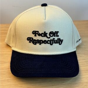 Field Grade Embroidered 'F*ck Off, Respectfully' Rope-Trim Hat Cream/Black NWOT